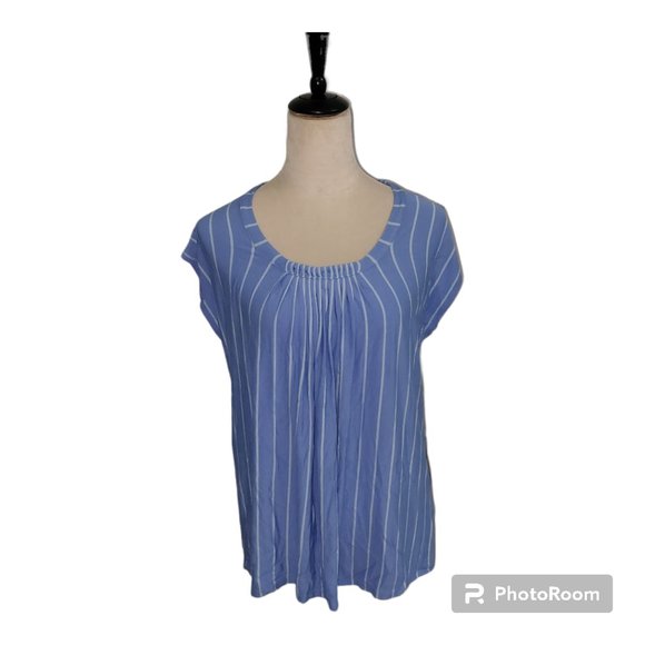 MICHAEL Michael Kors Long Striped Blouse with Capped Sleeves, EUC - Picture 1 of 8